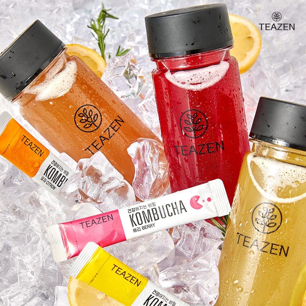 TEAZEN Kombucha ทีเซ็น คอมบูชา มี 4 รสชาติ [ 1 กล่อง 10 ซอง ] ชาจองกุก