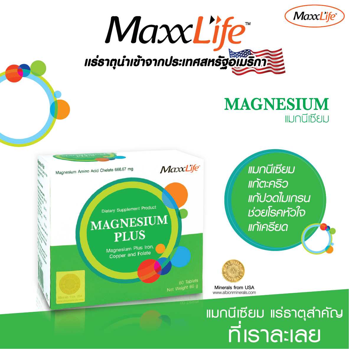 MaxxLife Magnesium plus 60 tablets. ลดการปวดไมเกรน ลดตะคริว LINE SHOPPING