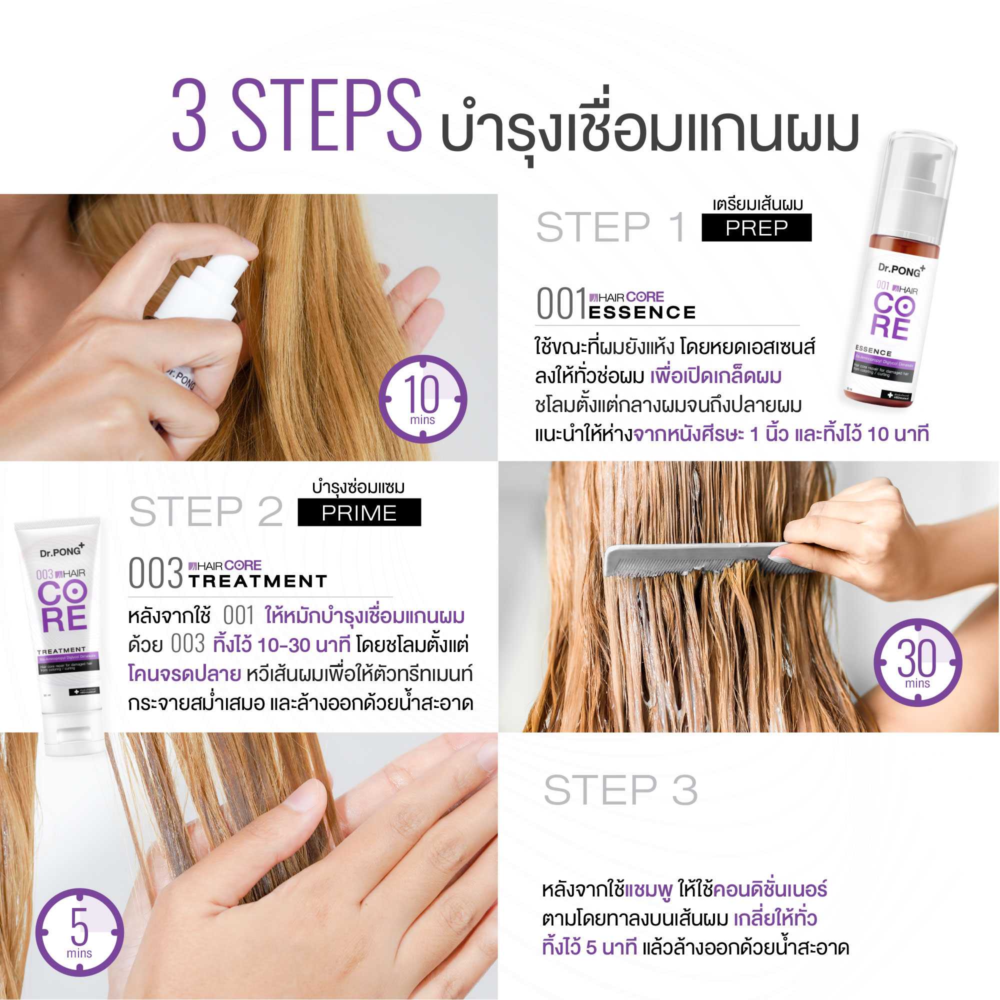 Dr.PONG 001 HAIR CORE ESSENCE เชื่อมแกนผม บำรุงผมเสียจากทำสี สารเคมี