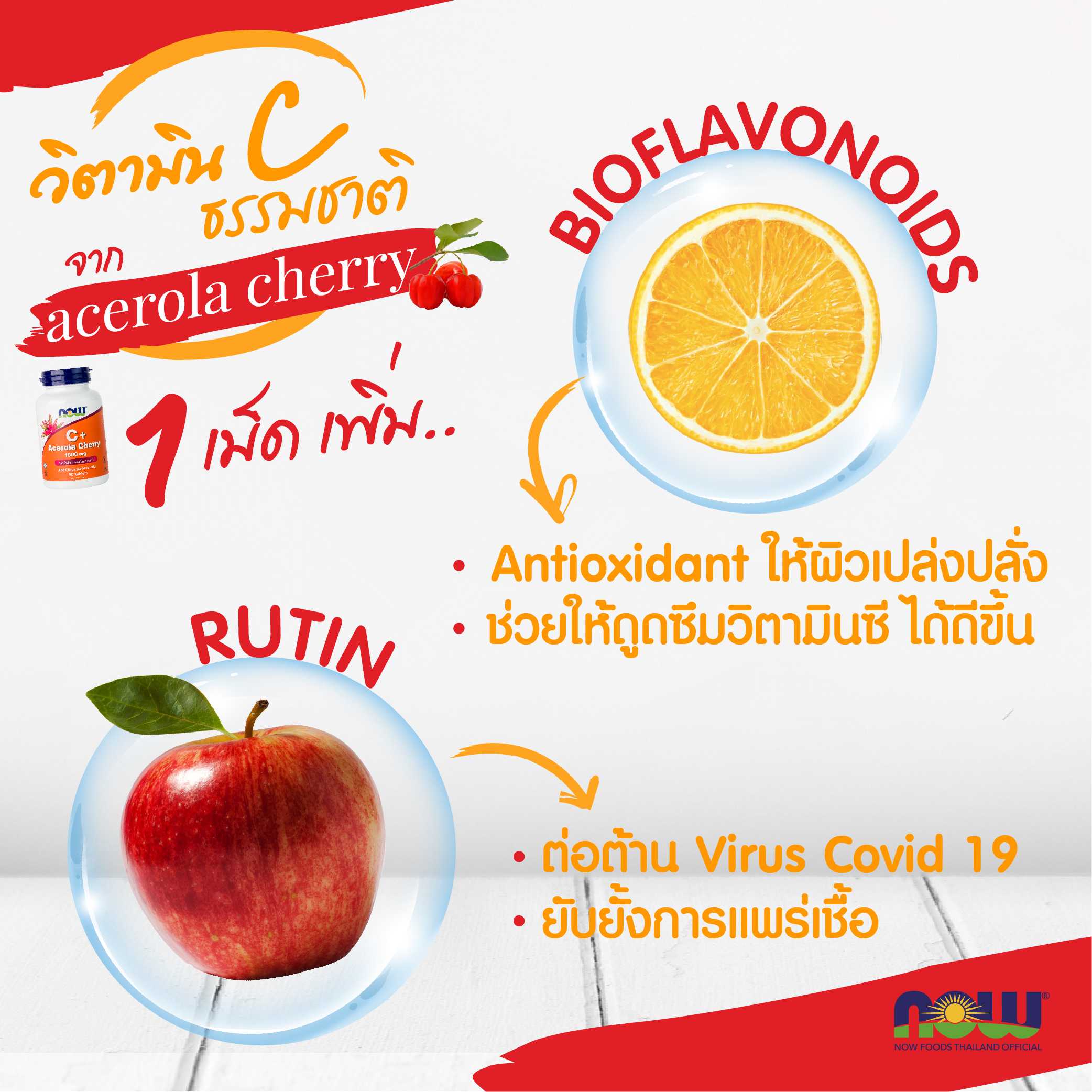 Vitamin C Plus Acerola Cherry 1000 mg. วิตามินซี Ascorbic Acid ดูดซึมดี