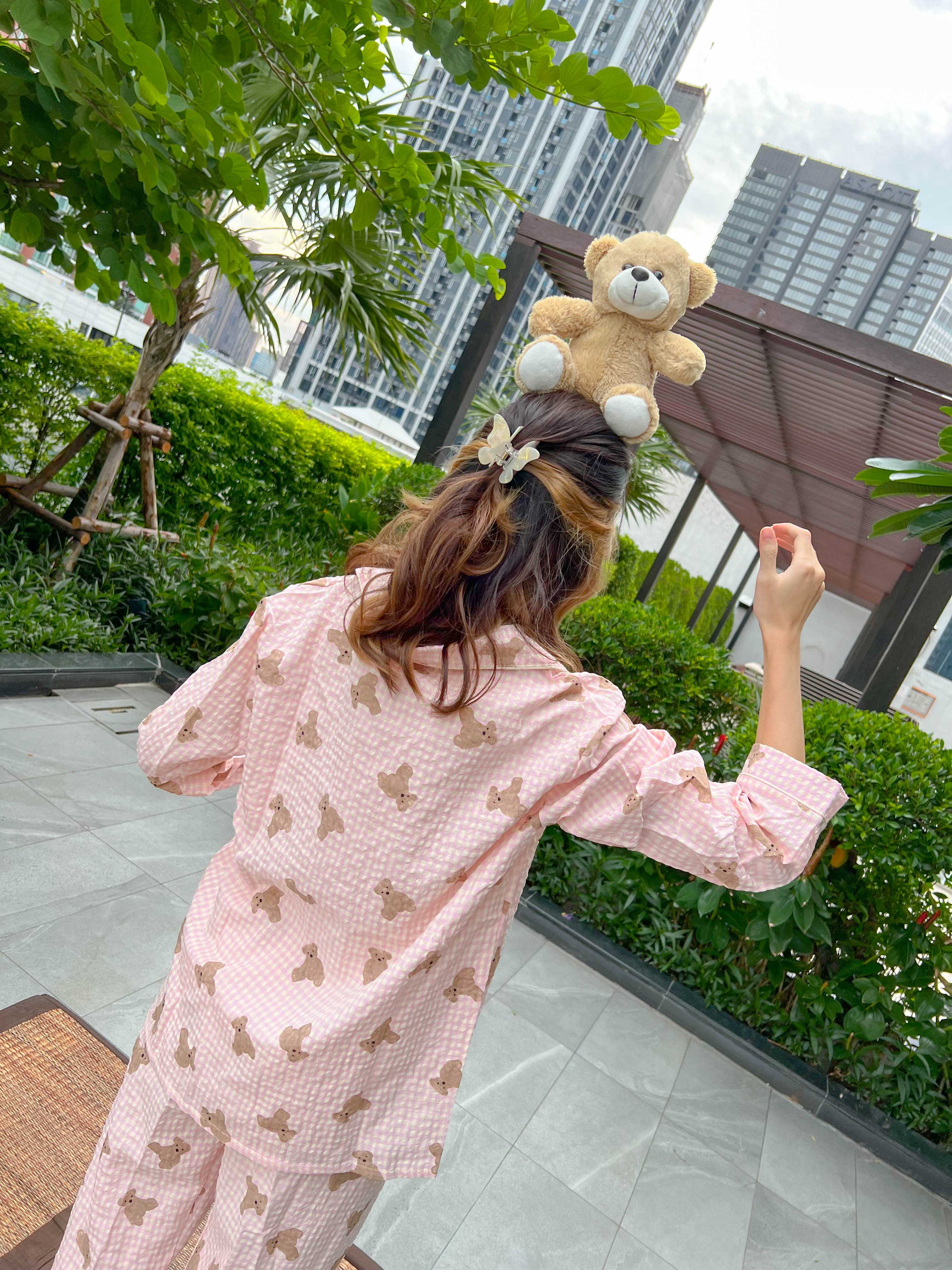 Teddy Bear Pajamas in Baby Pink🧸💗🧺 LINE SHOPPING