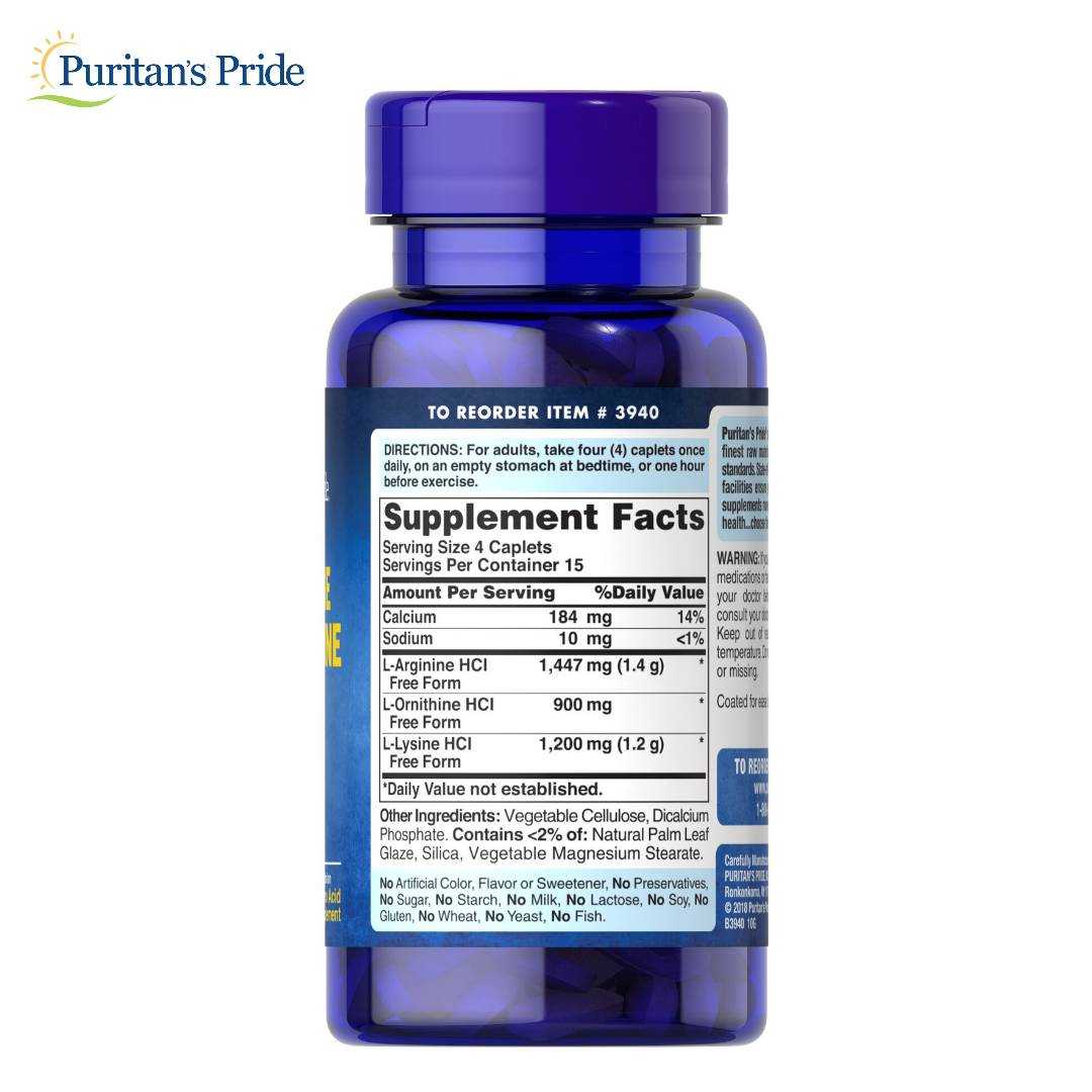Puritan's Pride TriAmino Acid LArginine LOrnithine LLysine 60