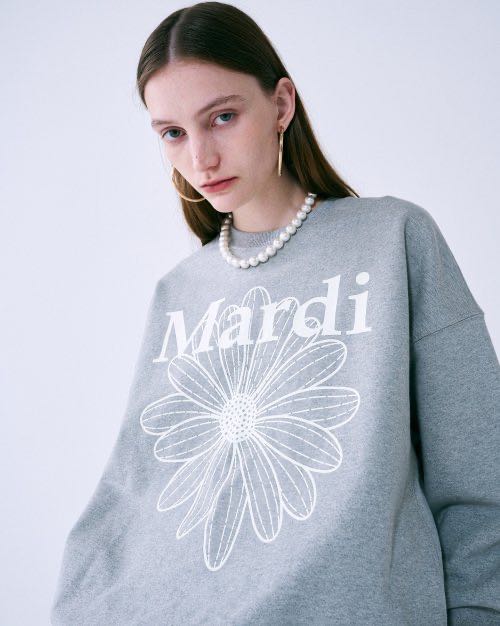 WAFFLE TSHIRT OFF SHOULDER FLOWERMARDI_HEATHER GREY main image 0