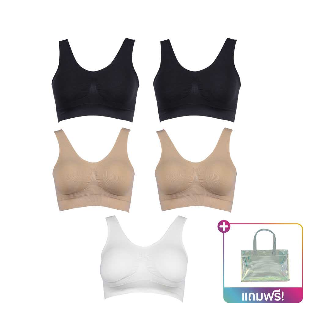 Wacoal Smart Size Bra เสื้อชั้นในผู้หญิง คละสี 5 ชิ้น แถมฟรี กระเป๋า 1