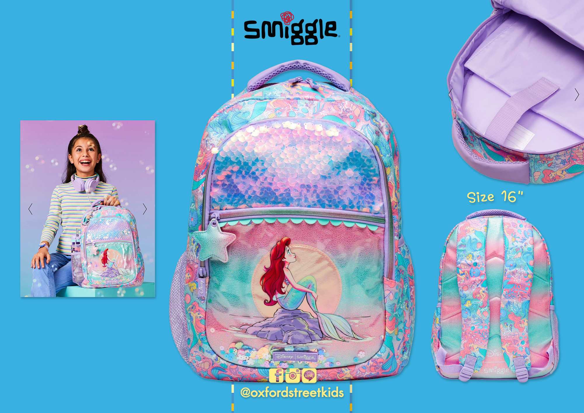 Smiggle Disney Princess Backpack 16” กระเป๋าเป้ เจ้าหญิงแอเรียล 16 นิ้ว