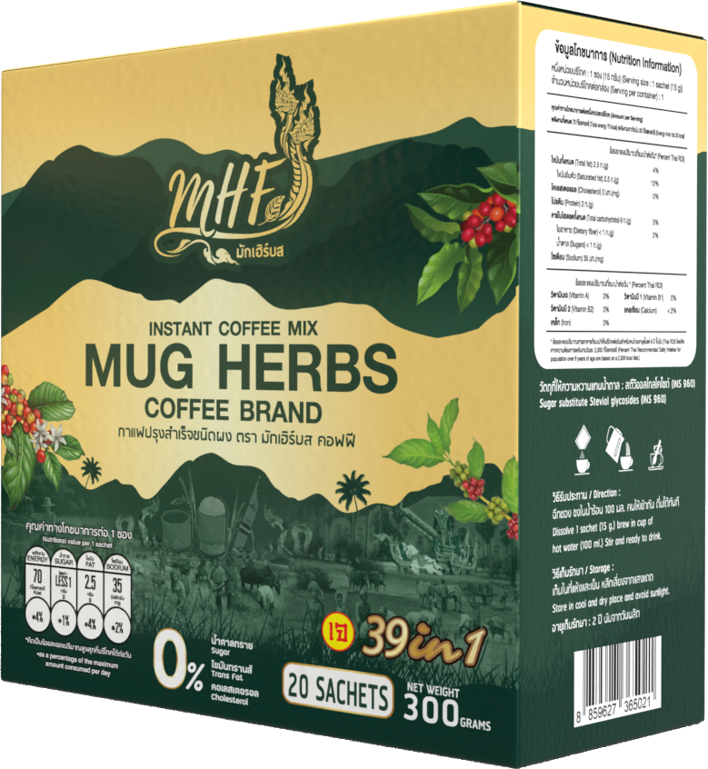 [pack5] MuG HERBS Coffee Brand กาแฟปรุงสำเร็จชนิดผง ตรา มักเฮิร์บส คอฟฟี ขนาด 20 ซอง 300กรัม