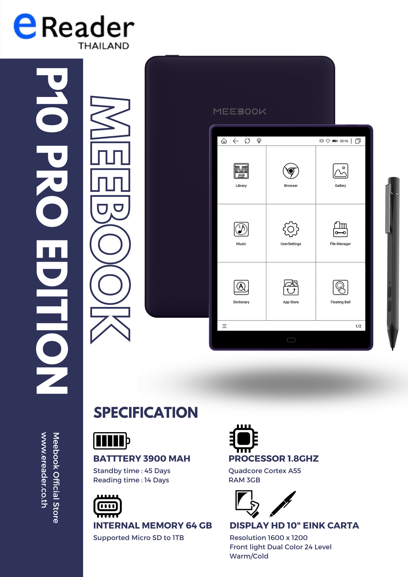 Meebook P10 Pro Edition eBook Reader 2023 New 10 Eink (Android 11