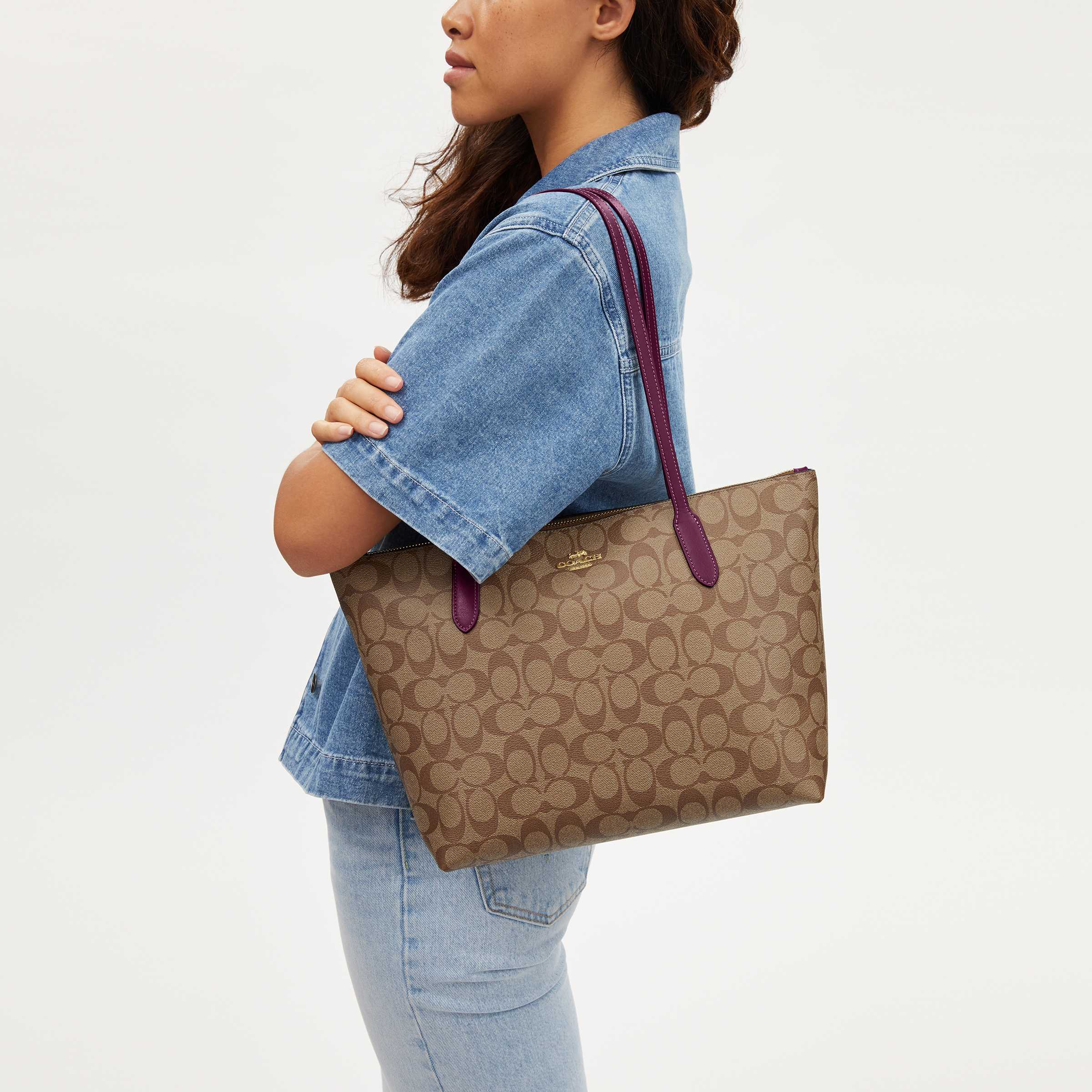 COACH ZIP TOP TOTE IN SIGNATURE CANVAS 4455 IMRSF LINE SHOPPING