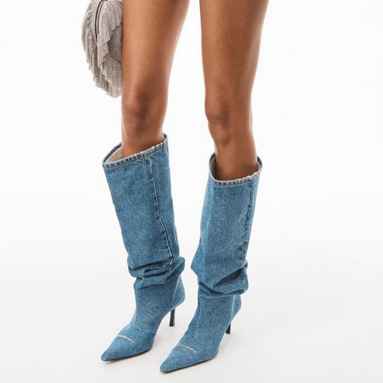 NEW! ALEXANDER WANG Viola 65 slouch boot in washed denim Shoes | LINE  SHOPPING